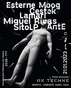 cartel fiesta OX TECHNE aniversario
