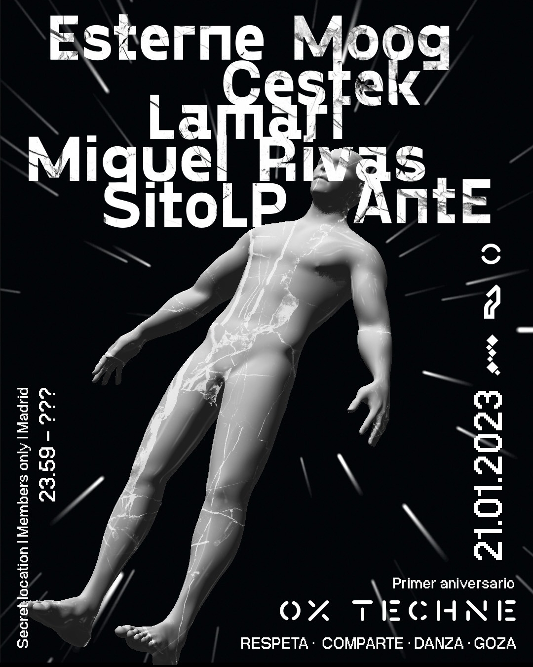 cartel fiesta OX TECHNE aniversario