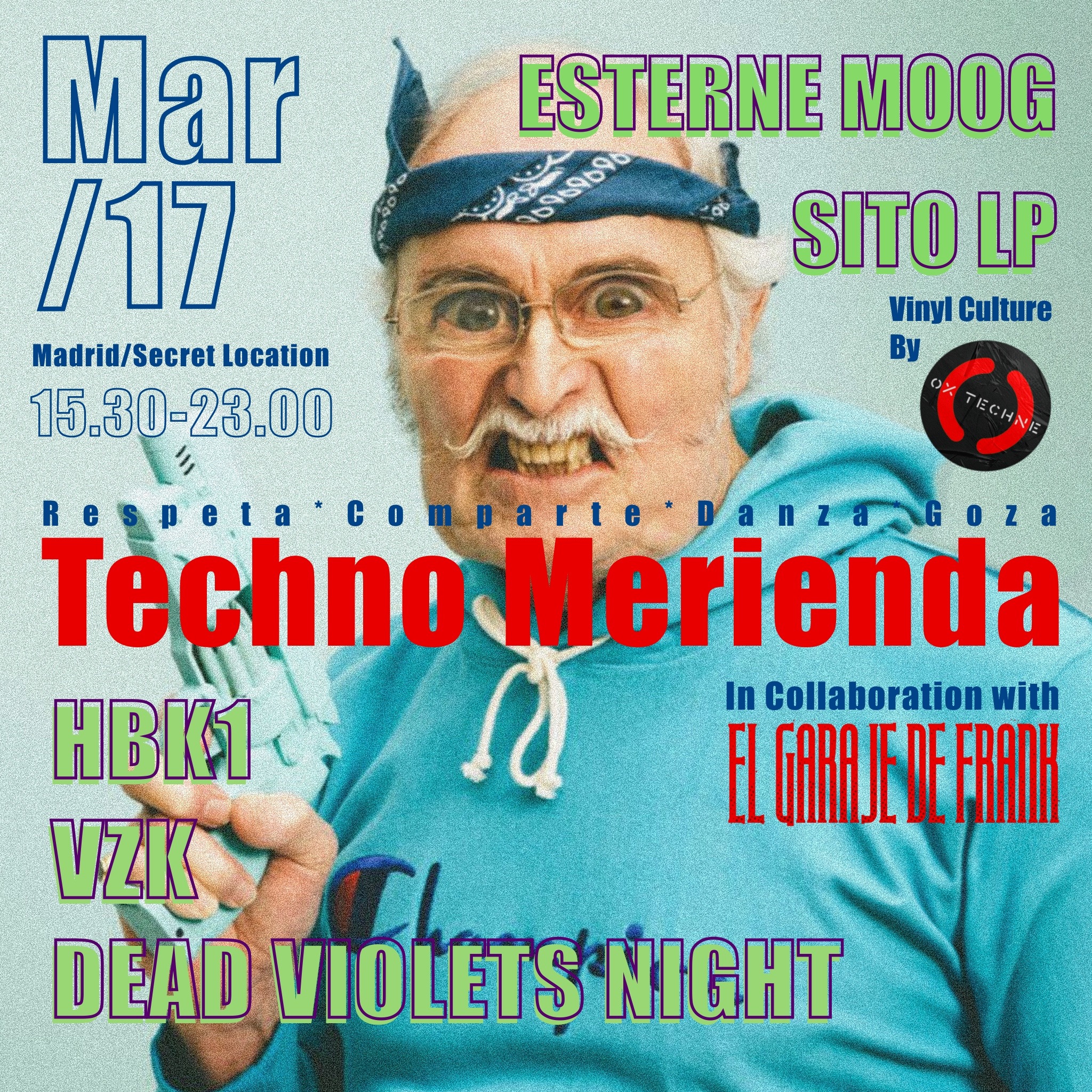 flyer techno merienda madrid